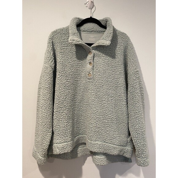 Aerie Jacket Women Medium Light Green Pull Over Button Fleece Pockets Loungewear - Picture 1 of 7